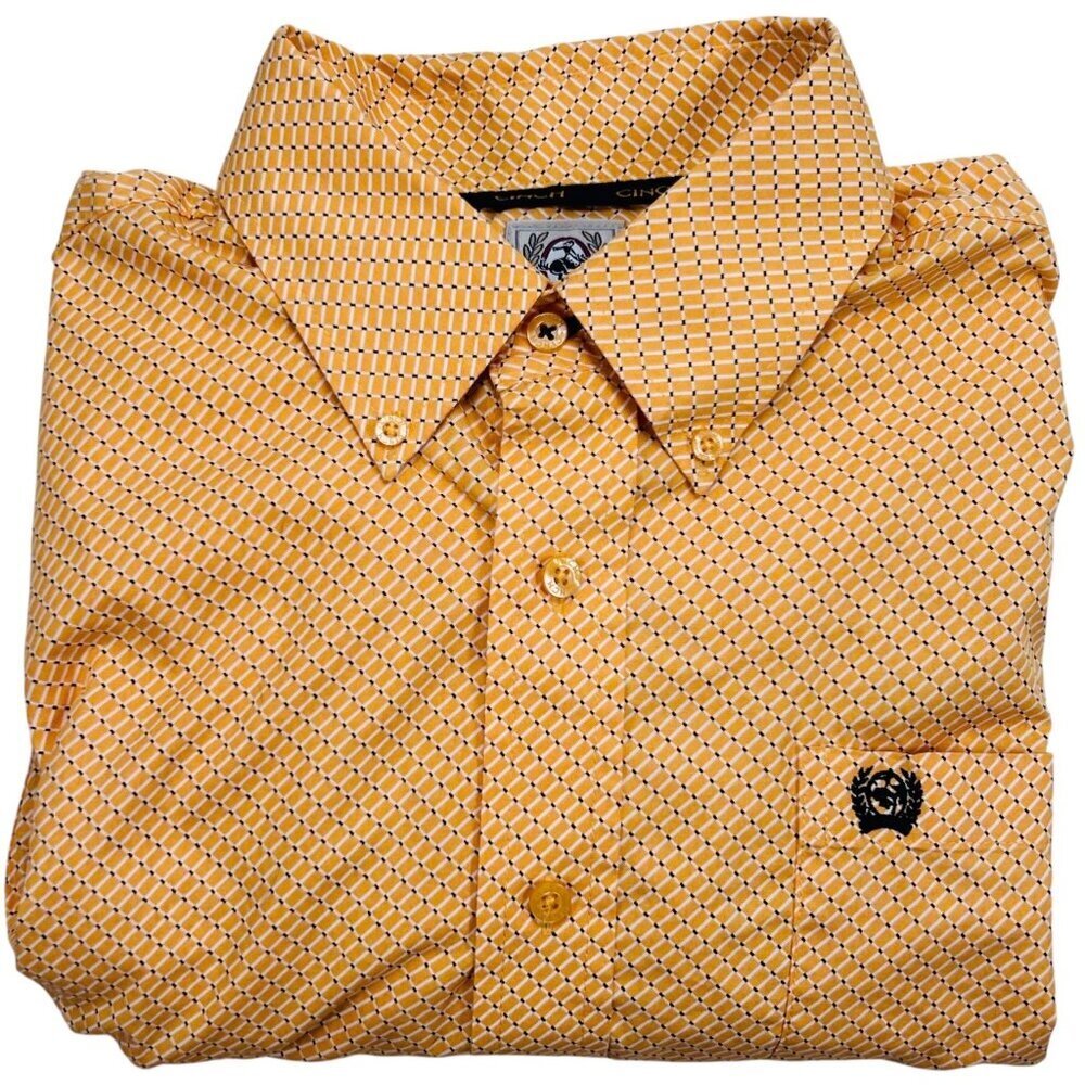 Cinch Small Men Yellow Geometric Shirt Western Rodeo Work